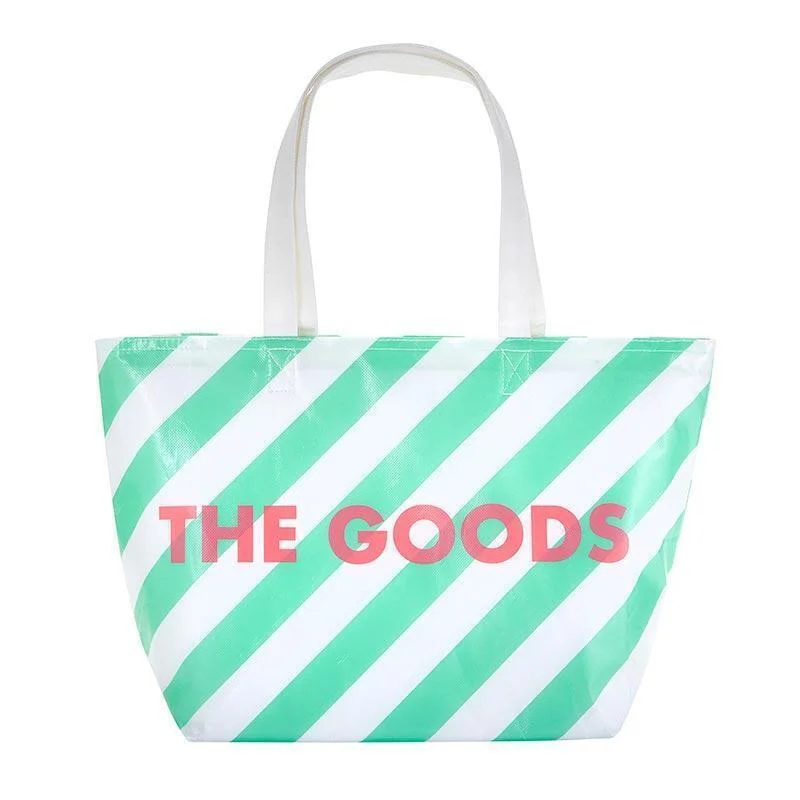 The Bullish Store Cooler Insulated Tote Bag in Green and White Stripes