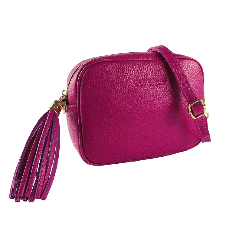 Renato Borzatta Leather Tassel Camera Shoulder Crossbody Bag Fuchsia Pink