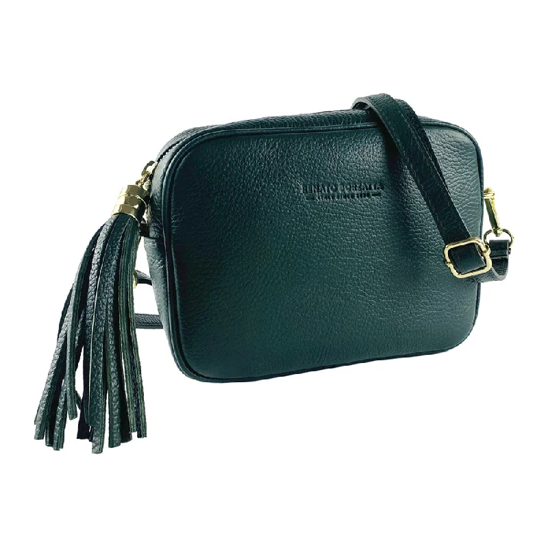 Renato Borzatta Leather Tassel Camera Shoulder Crossbody Bag Emerald Green