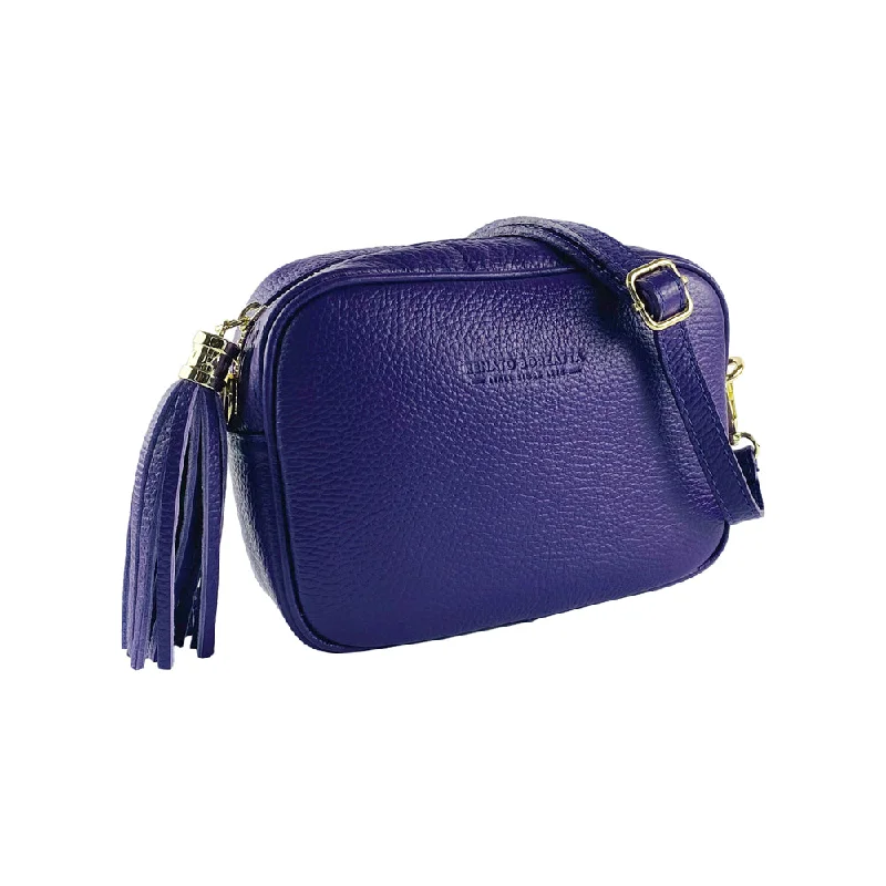 Renato Borzatta Leather Tassel Camera Shoulder Crossbody Bag Purple