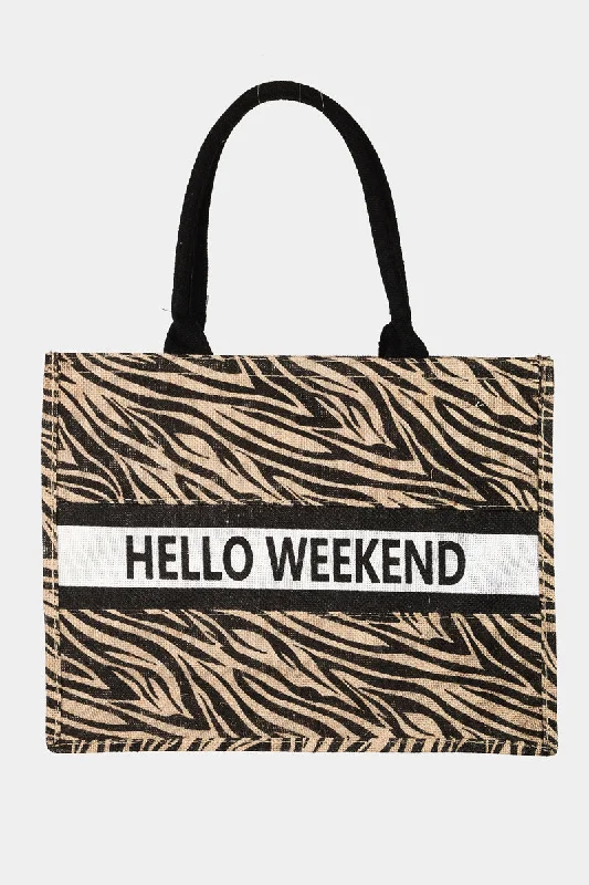 Zebra Print Hello Weekend Tote Bag