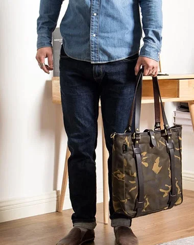 Waxed Canvas Mens Womens Handbag 14'' Tote Bag Camouflage Shoulder Bag Tote Purse For Men