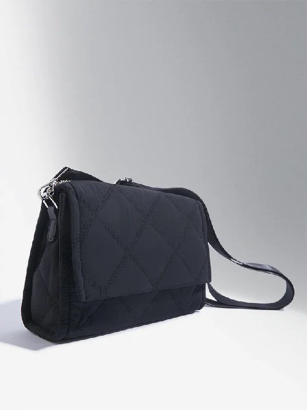 Westside Accessories Black Quilted Chain Strap Cotton Sling Bag