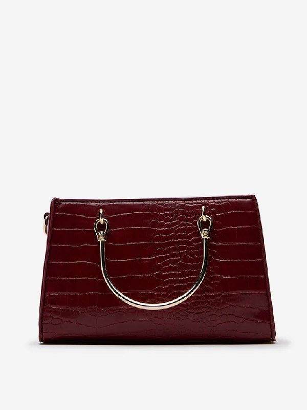 Westside Maroon Textured Hand Bag