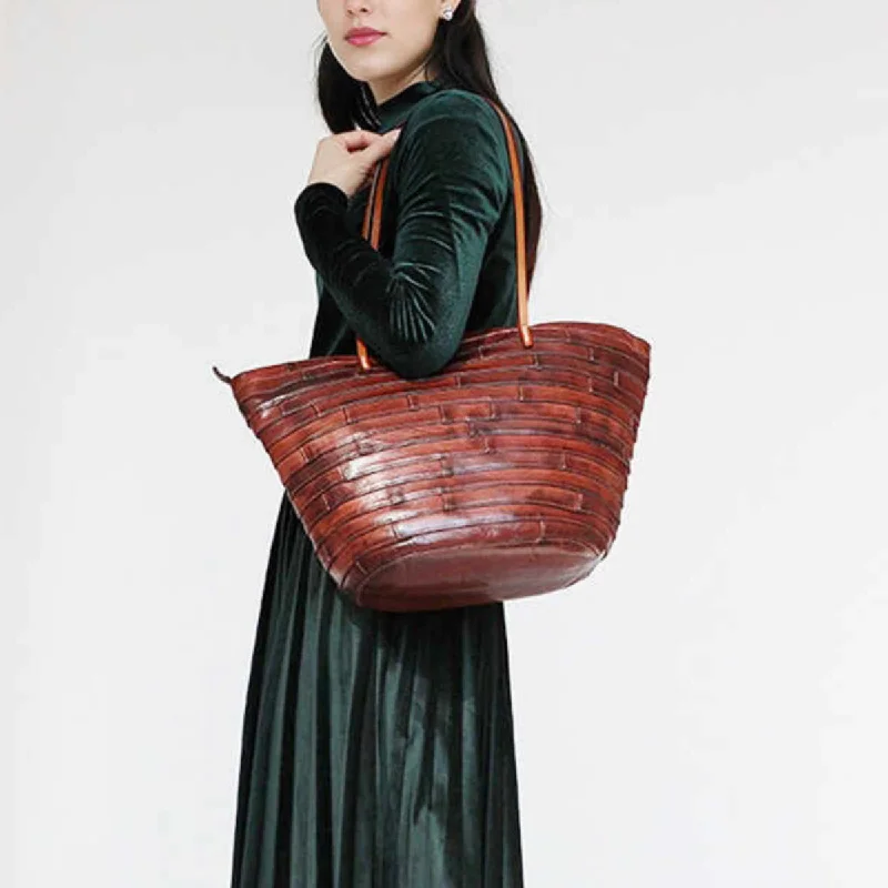 Womens Genuine Leather Tote Handbags Spliced Leather Shoulder Tote Bag