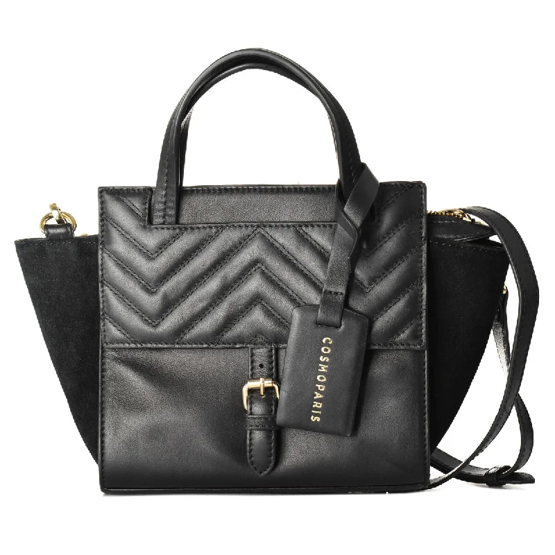 Cosmoparis Leather Shoulder Crossbody Bag Black